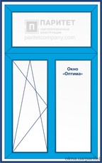 Т-образное двухстворчатое левое поворотно откидное – глухое Оптима